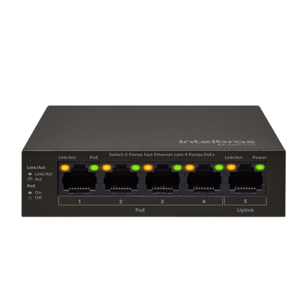 SWITCH 5 PORTAS FAST ETHERNET COM 4 PORTAS POE+ SF 500 HI-POE