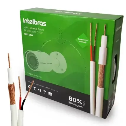 Cabo coaxial 80% de cobre bipolar para CFTV  Intelbras