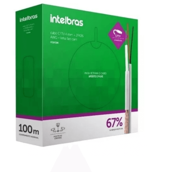 Cabo coaxial 67% de cobre bipolar para CFTV analógico Intelbras