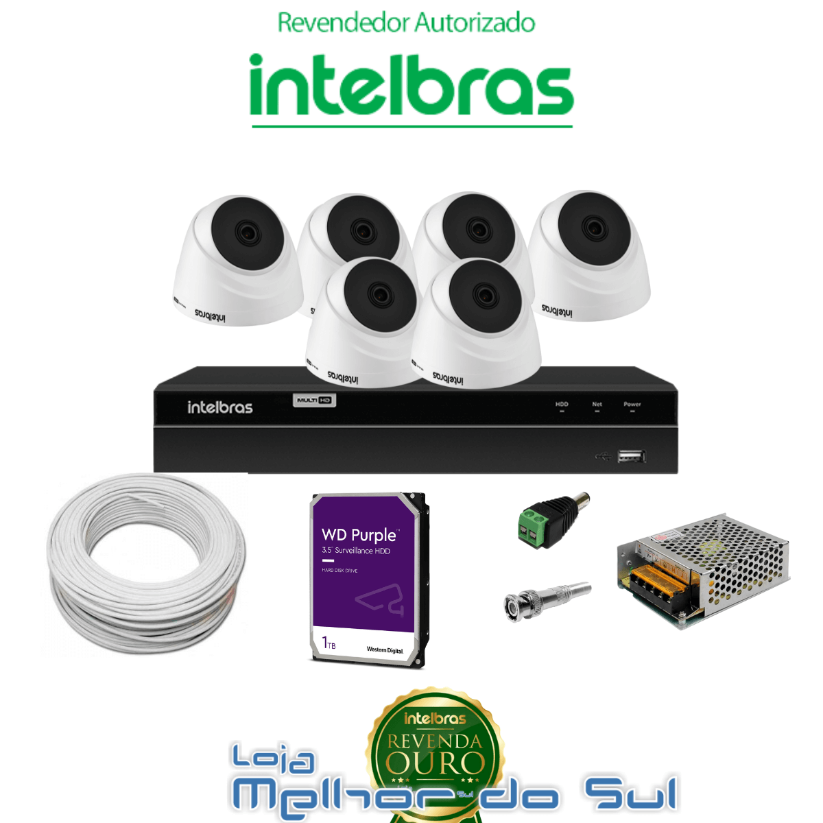 Kit DVR 8 Canais HD 720p Mhdx 1208 Intelbras C/ 6 Câmeras Dome 20m IR