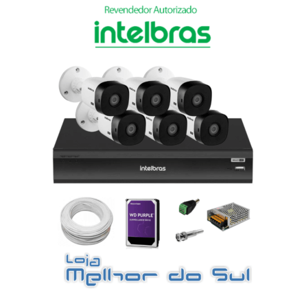 Kit DVR 8 Canais full HD 1080p iMhdx 3008 Intelbras C/ 6 Câmeras Bullet 20m IR + HD 1TB