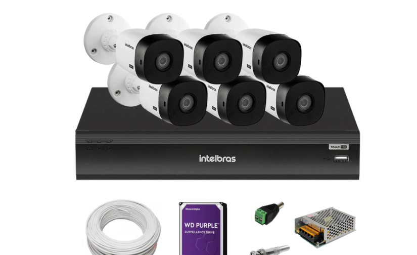 Kit DVR 8 Canais full HD 1080p iMhdx 3008 Intelbras C/ 6 Câmeras Bullet 20m IR + HD 1TB