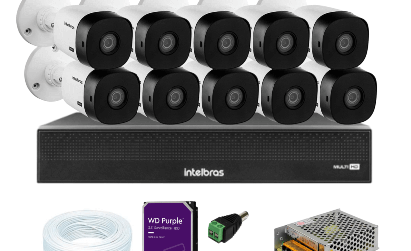 Kit DVR 16 Canais full HD 1080p Mhdx 3116-c Intelbras C/ 10 Câmeras Dome 20m IR + HD 1TB