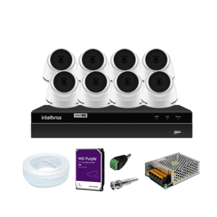 Kit DVR 8 Canais full HD 1080p iMhdx 3008 Intelbras C/ 8 Câmeras Dome 20m IR + HD 1TB