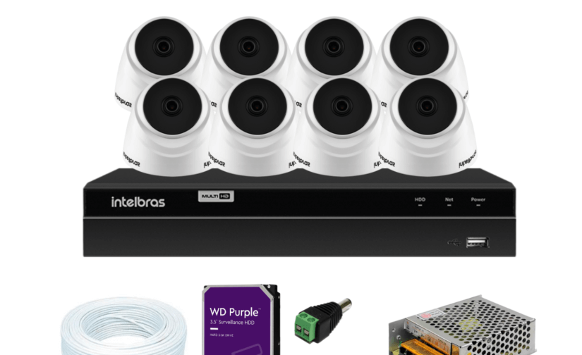Kit DVR 8 Canais full HD 1080p iMhdx 3008 Intelbras C/ 8 Câmeras Dome 20m IR + HD 1TB