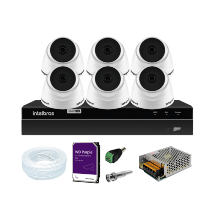 Kit DVR 8 Canais full HD 1080p iMhdx 3008 Intelbras C/ 6 Câmeras Dome 20m IR + HD 1TB