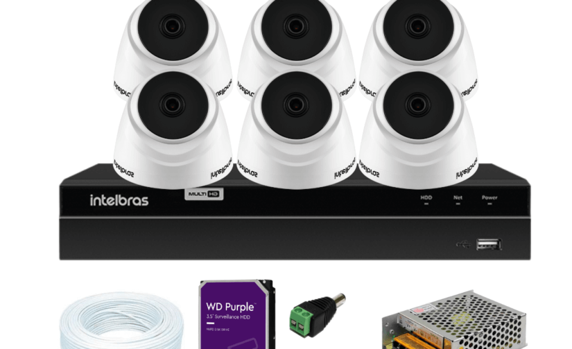 Kit DVR 8 Canais full HD 1080p iMhdx 3008 Intelbras C/ 6 Câmeras Dome 20m IR + HD 1TB