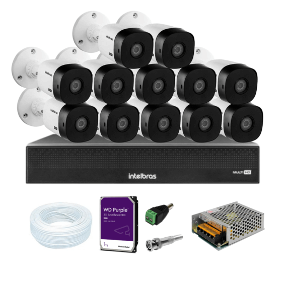 Kit DVR 16 Canais full HD 1080p Mhdx 3116-c Intelbras C/ 12 Câmeras Dome 20m IR + HD 1TB
