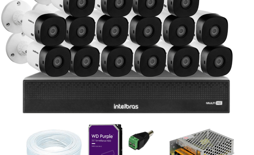Kit DVR 16 Canais full HD 1080p Mhdx 3116-c Intelbras C/ 16 Câmeras Dome 20m IR + HD 1TB