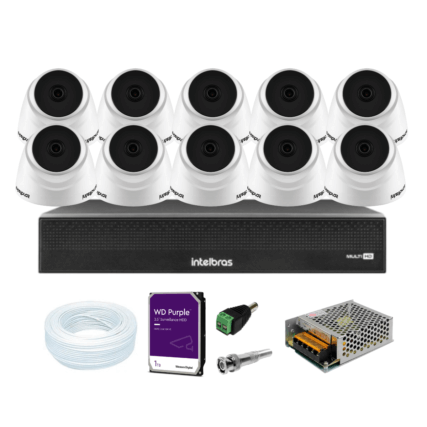 Kit DVR 16 Canais full HD 1080p Mhdx 3116-c Intelbras C/ 10 Câmeras Dome 20m IR + HD 1TB