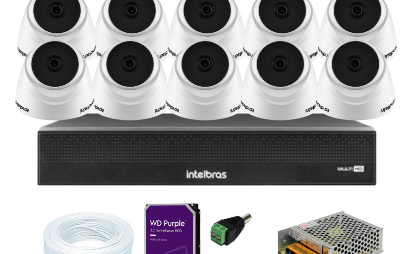 Kit DVR 16 Canais full HD 1080p Mhdx 1316 Intelbras C/ 10 Câmeras Dome 20m IR + HD 1TB