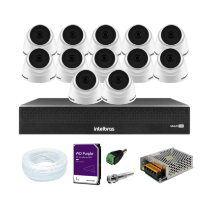 Kit DVR 16 Canais full HD 1080p Mhdx 3116-c Intelbras C/ 12 Câmeras Dome 20m IR + HD 1TB