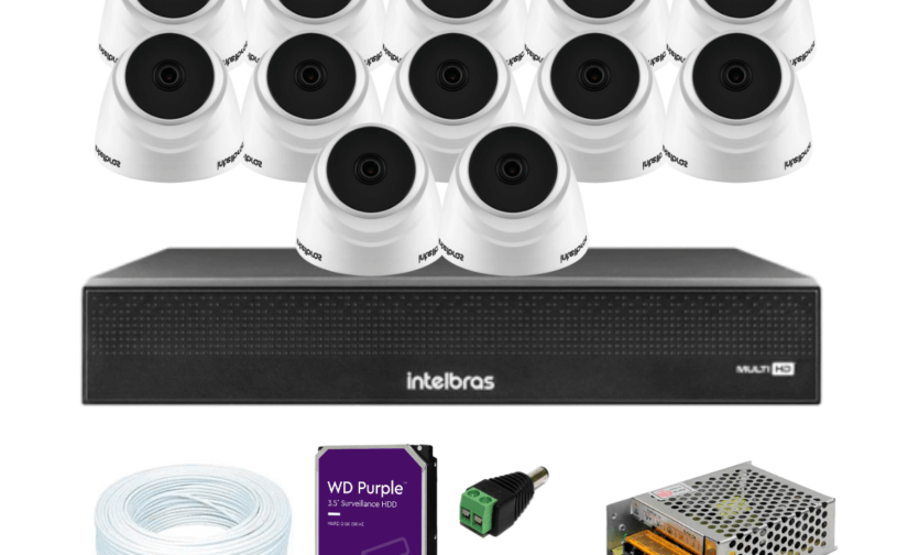 Kit DVR 16 Canais full HD 1080p Mhdx 3116-c Intelbras C/ 12 Câmeras Dome 20m IR + HD 1TB