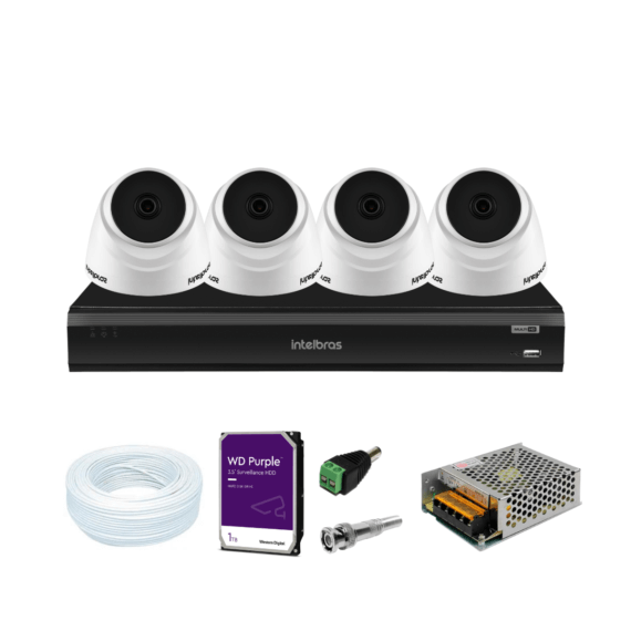 Kit DVR 8 Canais full HD 1080p iMhdx 3008 Intelbras C/ 4 Câmeras Dome 20m IR + HD 1TB