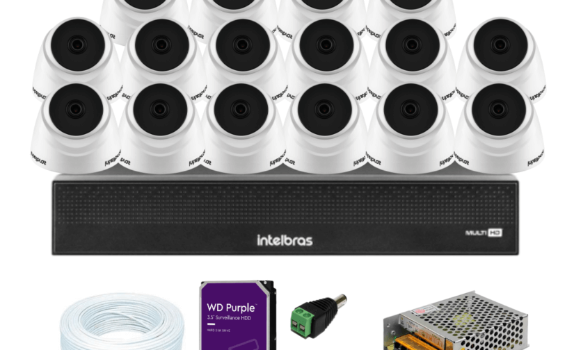 Kit DVR 16 Canais full HD 1080p Mhdx 3116-c Intelbras C/ 16 Câmeras Dome 20m IR + HD 1TB