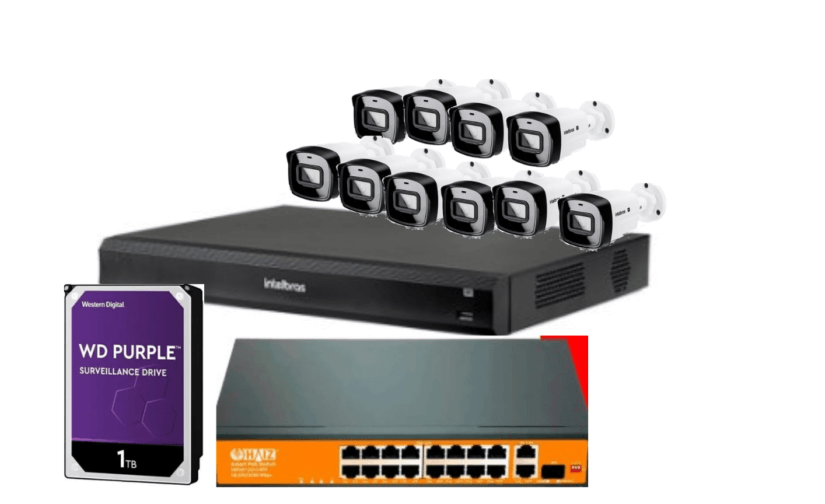 Kit INVD 3016 16 CANAIS + 10 Câmeras VIPC 1230B + HD Sata 1TB Western Digital Purple + Switch 16P