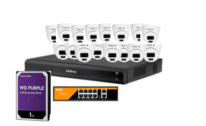 Kit INVD 3016 16 CANAIS + 16 Câmeras VIPC 1230 + HD Sata 1TB Western Digital Purple + Switch 16P