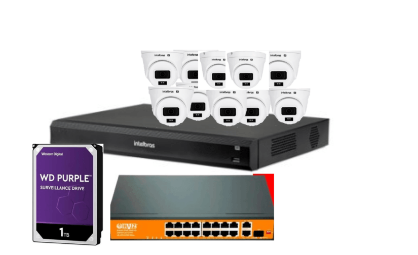 Kit INVD 3016 16 CANAIS + 10 Câmeras VIPC 1230D + HD Sata 1TB Western Digital Purple + Switch 16P